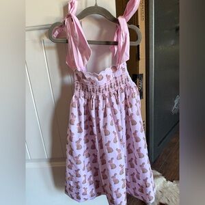 Pink Bunny Print Tie-Shoulder Girls' Dress